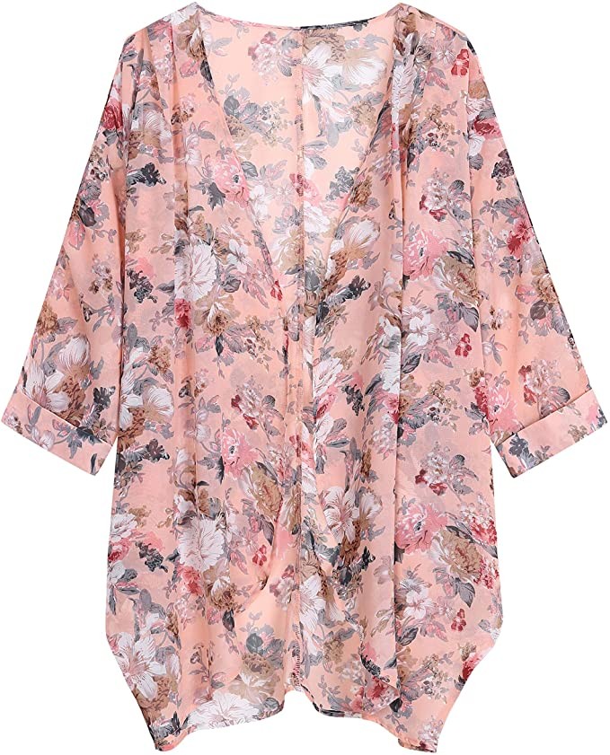 Tribear Women's Sheer Chiffon Kimono Cardigan Solid Casual Capes Beach Cover up | Amazon (US)