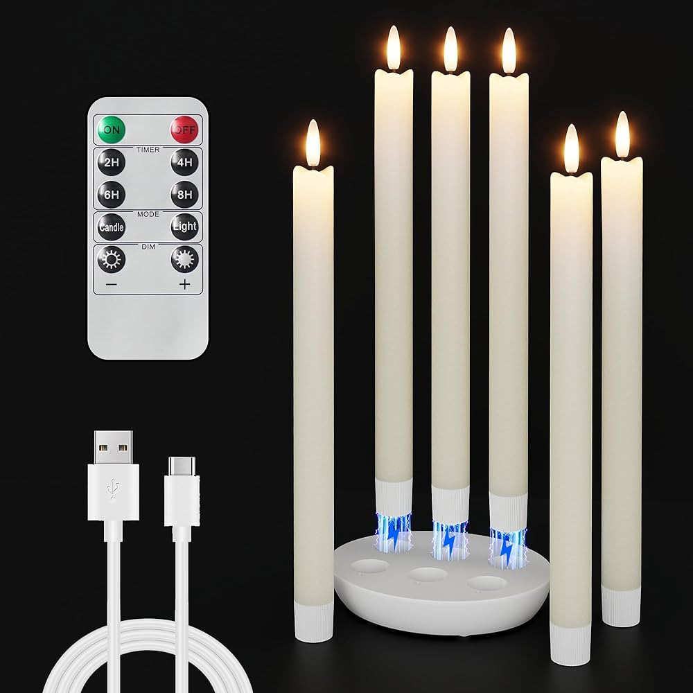 NOMFIX 6 Pcs Rechargeable Flameless Taper Candles, Real Wax Flickering Flameless Candlesticks wit... | Amazon (US)