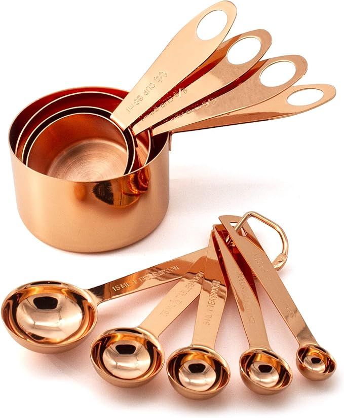9 Piece Copper Stainless Steel Measuring Cups and Spoons Set with Engraved Measurements & Mirror ... | Amazon (US)