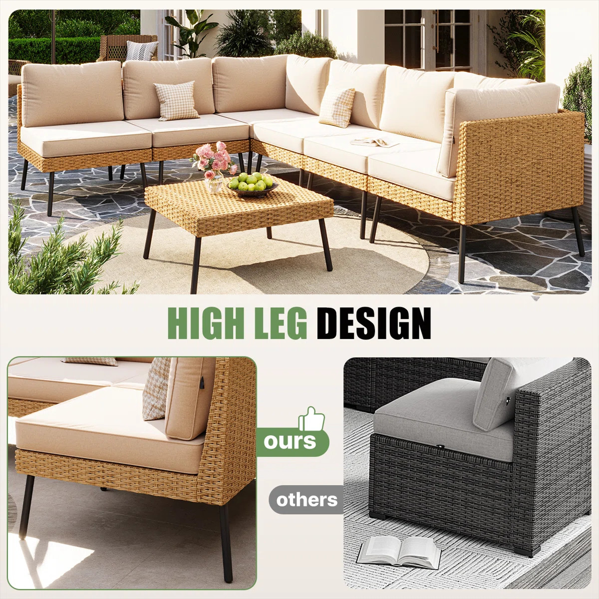 7-Piece Outdoor Patio Conversation Sofa Sets With Removable Cushions, All-Weather Wicker Sectiona... | Wayfair North America