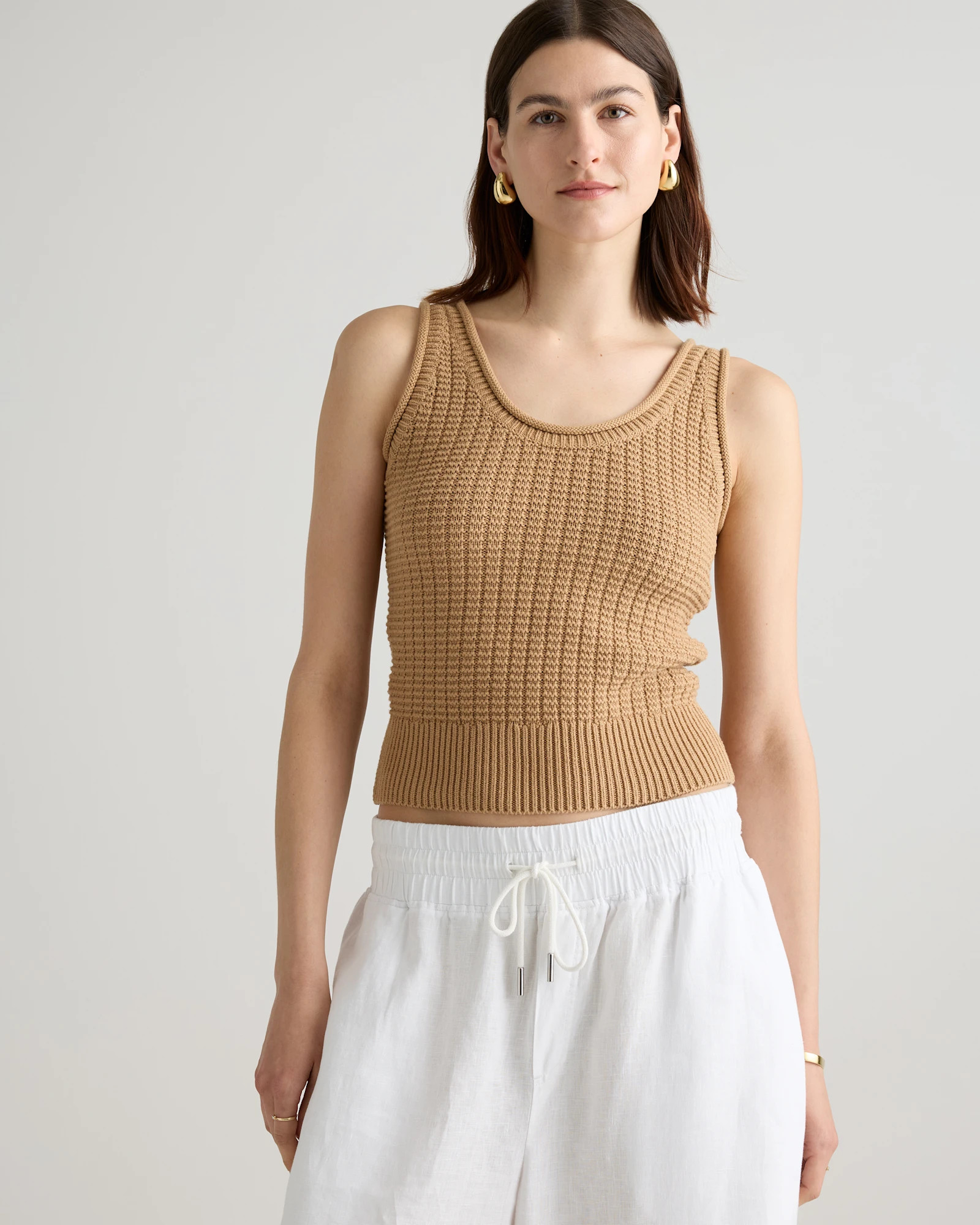 100% Organic Cotton Waffle Cropped Sweater Tank in Ivory | Quince