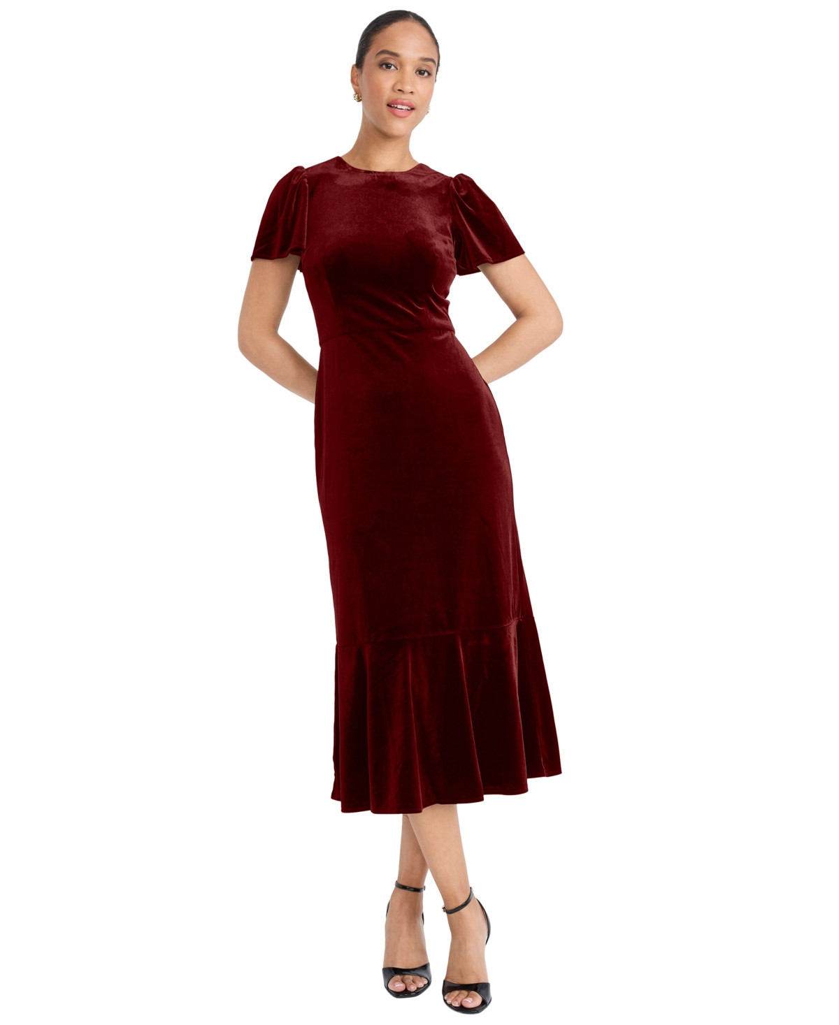 Maggy London Women's Short Sleeve Velvet Midi Dress - Dark scarlet | Macy's