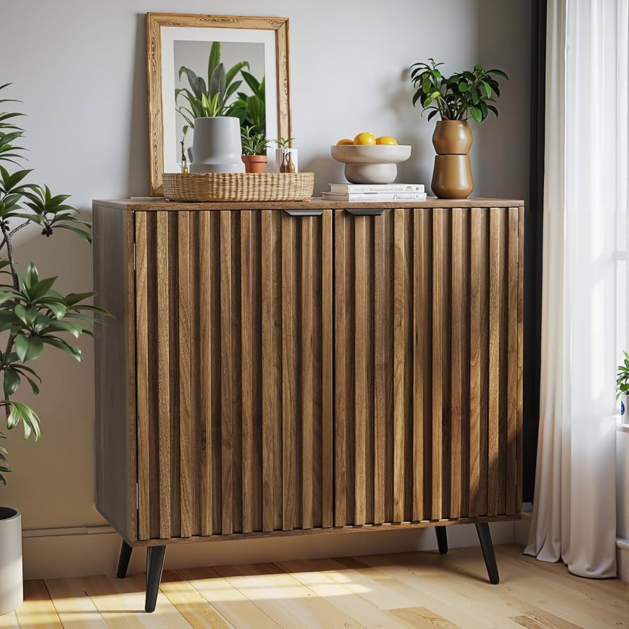 Walnut Buffet Cabinet with Storage, Storage Cabinet with Adjustable Shelf, Sideboard Cabinet with... | Amazon (US)