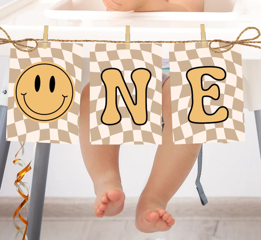 One Happy Dude Checkered High Chair Banner 1st Birthday Banner, Smiley High Chair Banner Instant ... | Etsy (US)