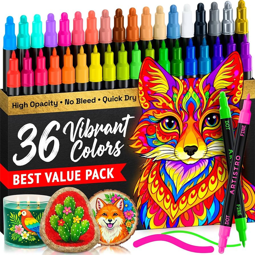 ARTISTRO Dual-Tip Acrylic Paint Marker Pens - Set of 36 | Amazon (US)