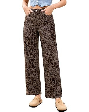LookbookStore Wide Leg Jeans for Women Trendy High Waisted Stretchy Cheetah Leopard Pants Ankle L... | Amazon (US)