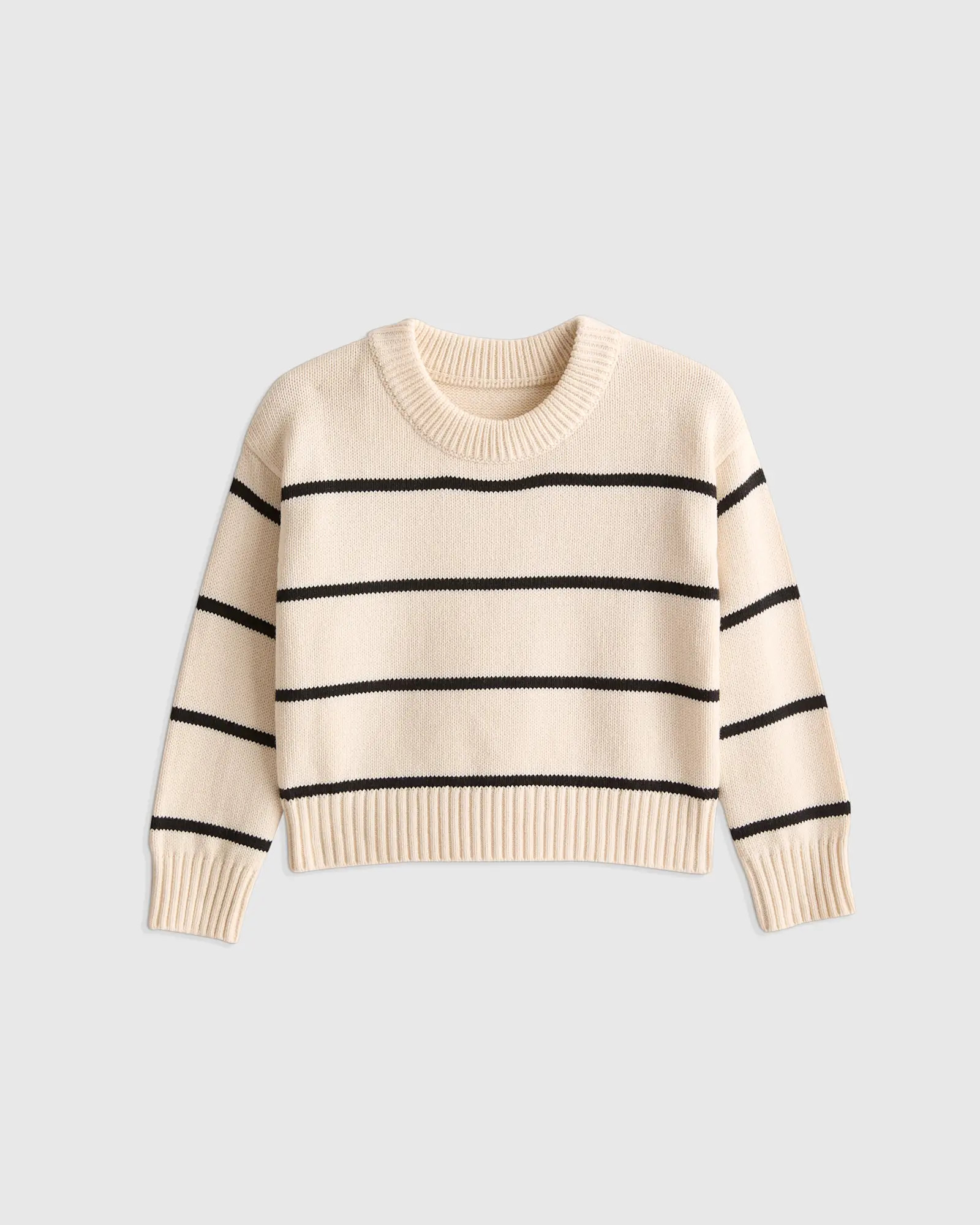 100% Organic Cotton Crewneck Sweater in White/Black Stripe | Quince