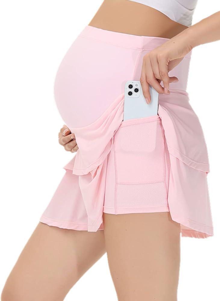 Maternity Tennis Golf Skirt Over The Belly Flowy Pregnancy Petite Athletic Skorts Built-in Shorts... | Amazon (US)