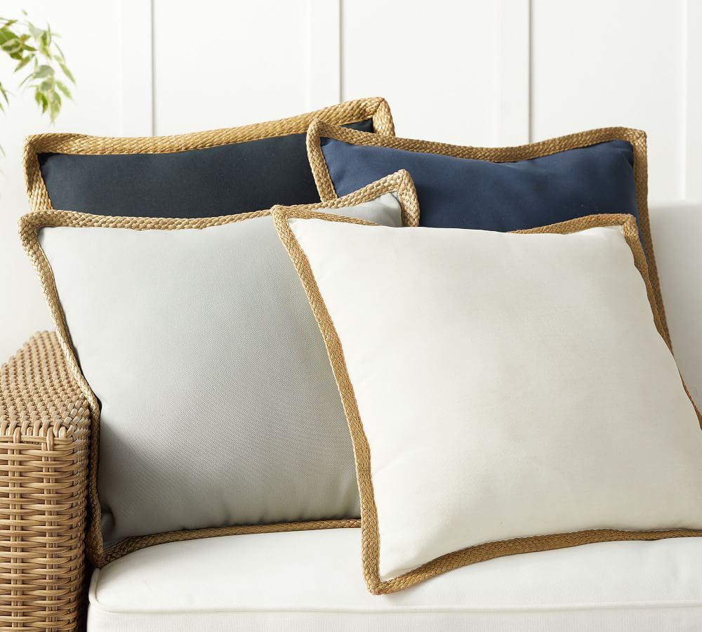 Faux Natural Fiber Trim Indoor/Outdoor Pillows | Pottery Barn (US)