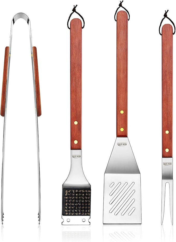 New Star Foodservice 59007 Stainless Steel BBQ Tool Set with Solid Hard Wood Handles, Set of 4 | Amazon (US)