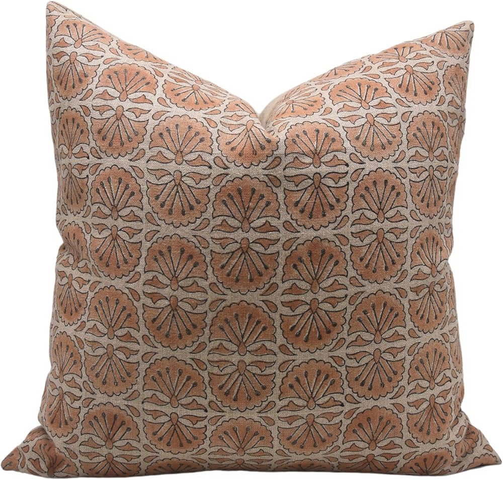 Block Print Thick Linen 20x20 Throw Pillow Covers, Handmade Pillow Covers for Sofa and Couch, Flo... | Amazon (US)