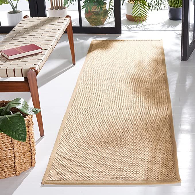 SAFAVIEH Natural Fiber Collection 2'6" x 16' Maize / Linen NF141B Border Sisal Runner Rug | Amazon (US)