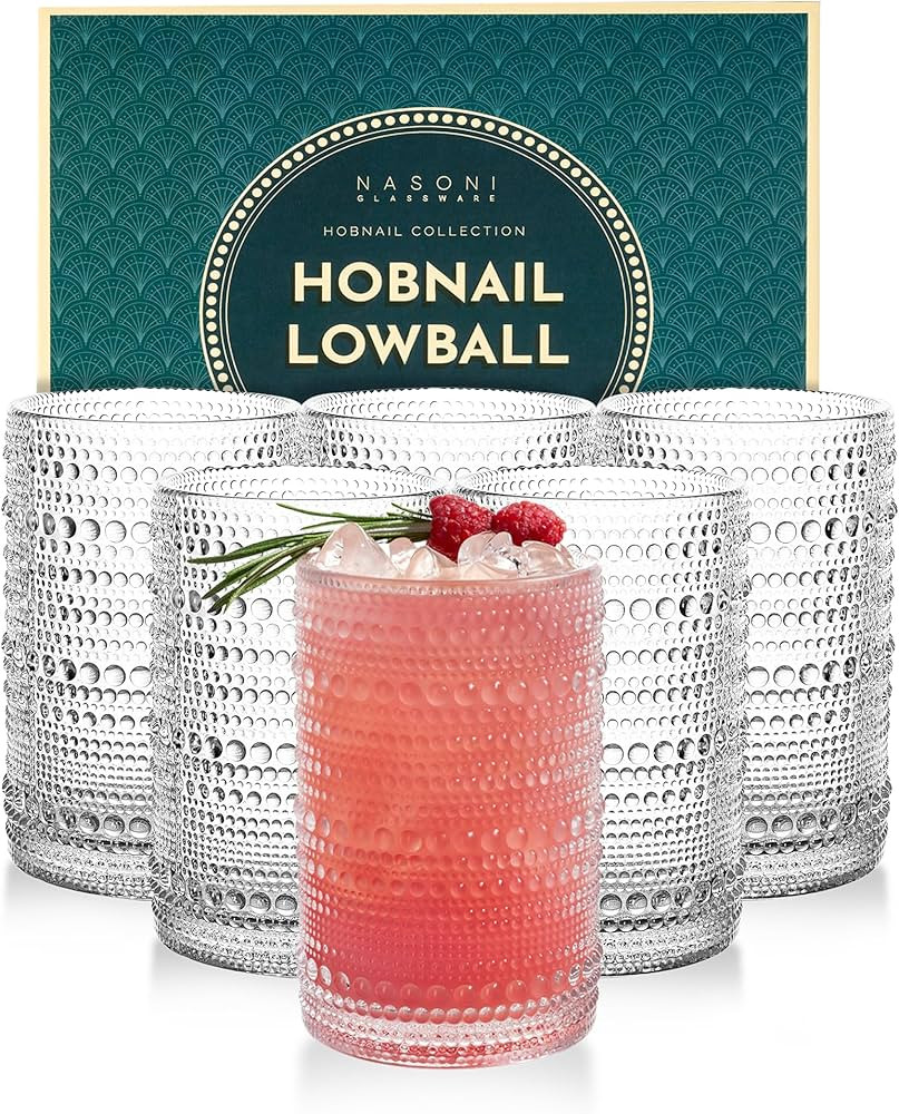 14 oz Hobnail Highball Glasses Set of 6 (Clear) - Embossed Beaded Glass Tumbler Vintage XL Drinkw... | Amazon (US)