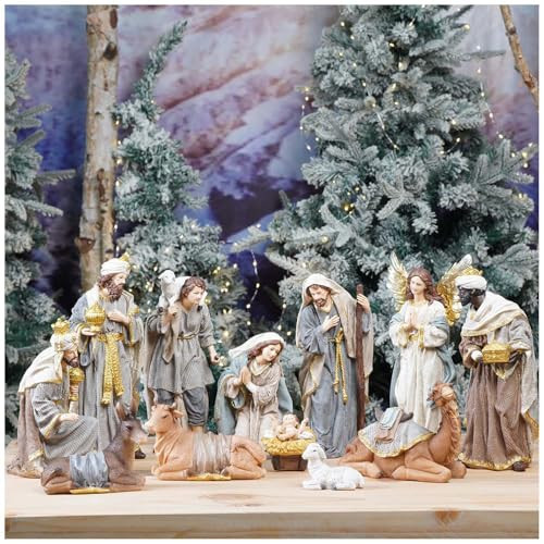 Zayton Nativity Set Christmas Indoor 12 Pcs 12 Inch Scene Statue Figurines Jesus Manger Crib Ornament Church Xmas Home Catholic Religious Decoration | Amazon (US)