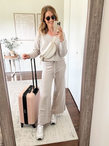 Amazon travel outfit idea casual lounge matching set, soft and substantial sweater knit fabric, I’m 5’8” wearing a size small. 

#LTKfindsunder50 #LTKfindsunder100 #LTKover40