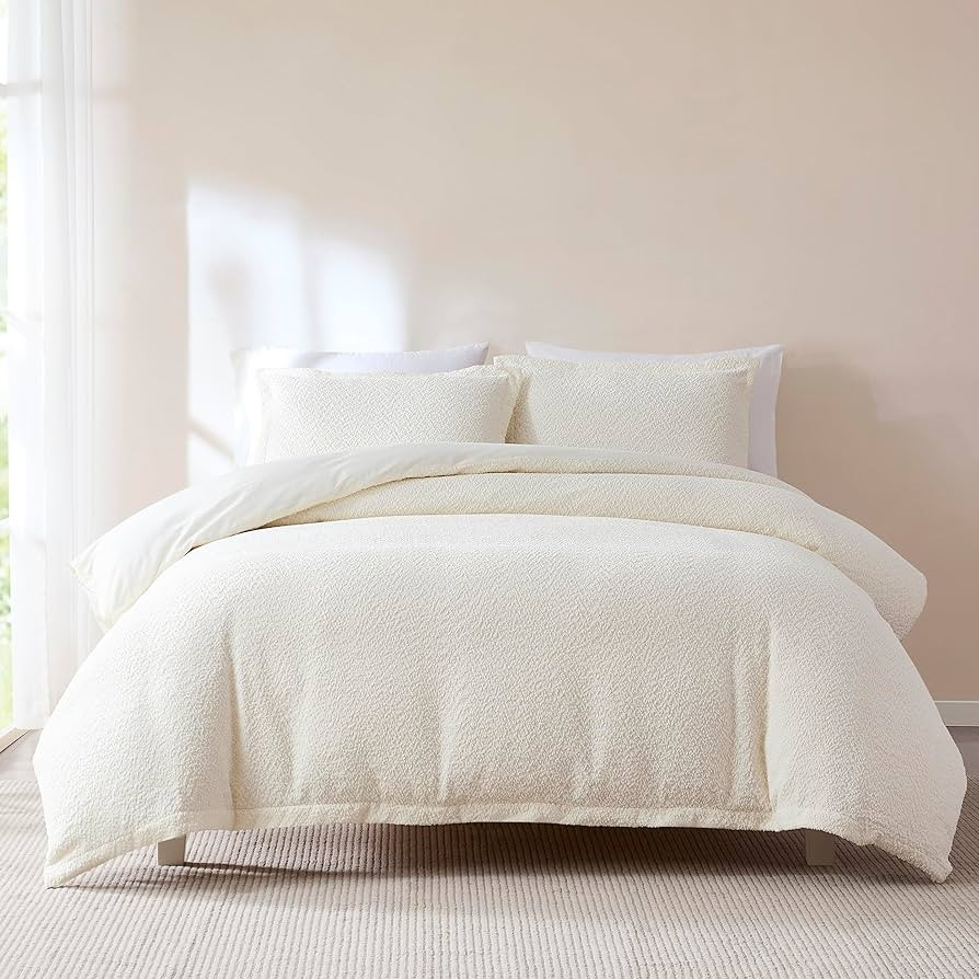 Lush Decor Lotti Boucle Duvet Cover 3 Piece Set Full/Queen Soft White - White Duvet Cover- Textur... | Amazon (US)