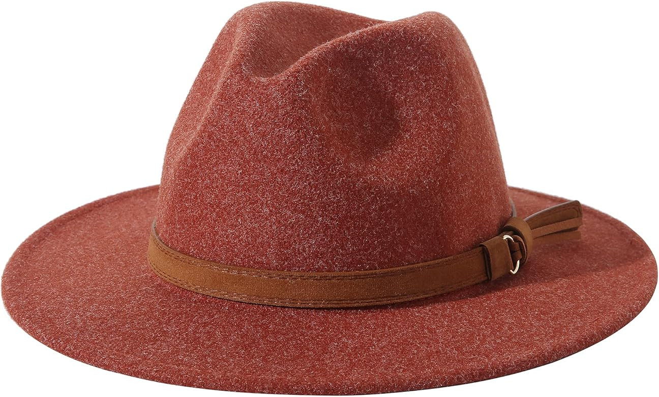Lanzom Women Lady Felt Fedora Hat Wide Brim Wool Panama Hats with Band Fit Size 6 8/7-7 1/4 | Amazon (US)