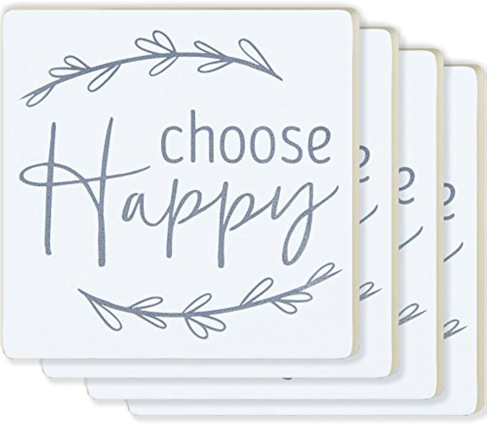 Choose Happy Laurel White 4 x 4 Absorbent Ceramic Coasters Set of 4 | Amazon (US)