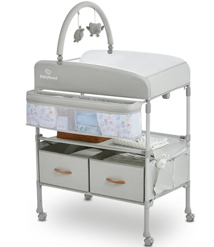 BabyBond Portable Baby Changing Table with 2 Storage Baskets, Foldable Changing Table Dresser Waterproof Diaper Changing Table Height Adjustable Changing Station for Infant and Newborn(Beige) | Amazon (US)