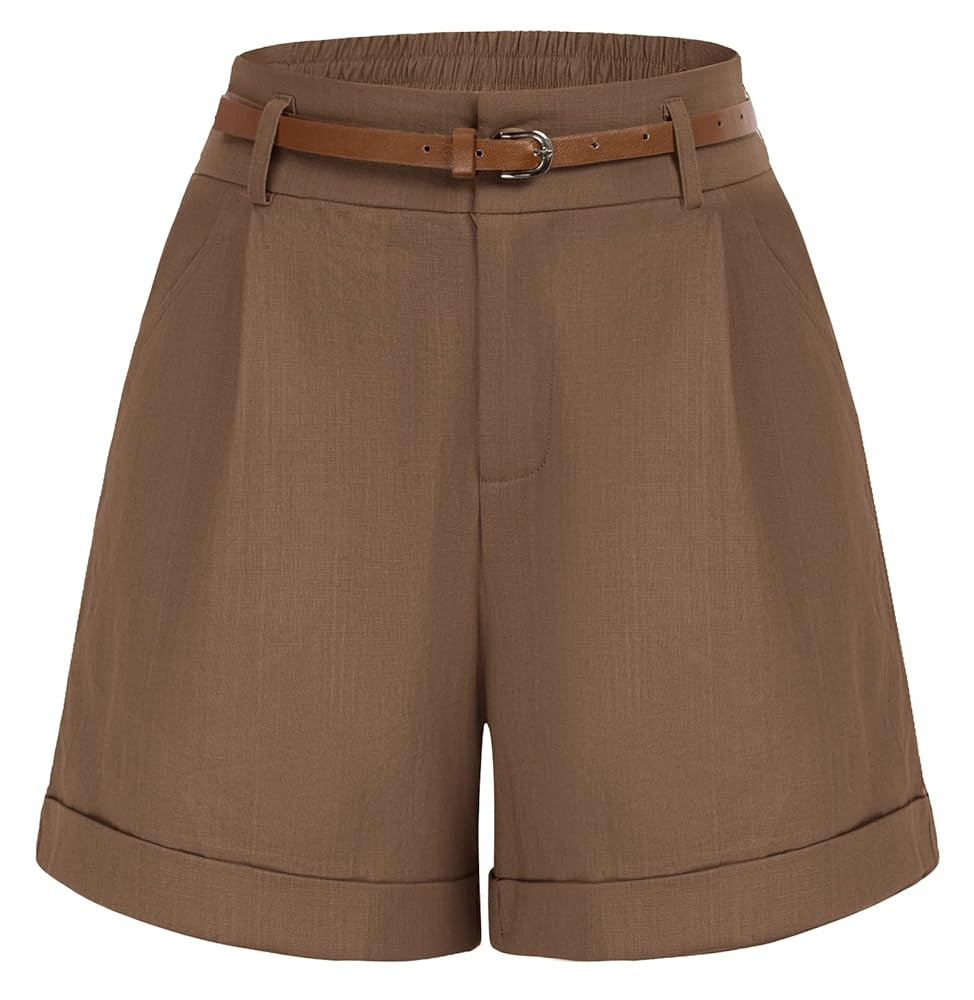 Belle Poque Women Bermuda Shorts Elastic Waist Wide Leg Shorts with Pockets & Belts | Amazon (US)