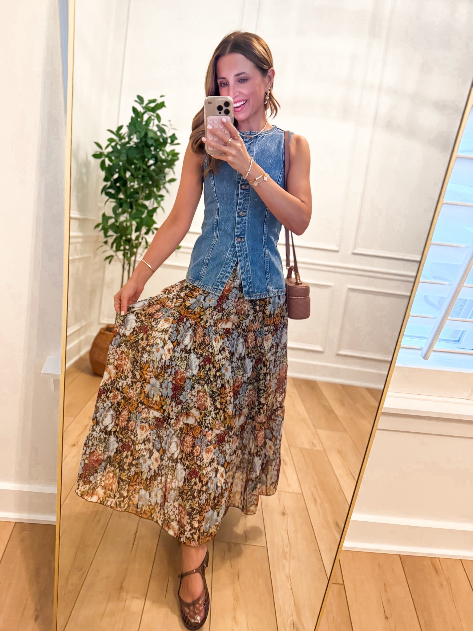 Meet the teacher outfit. Fall outfit. Elevated casual outfit. Pre fall outfit. Business casual. Abercrombie denim best in XXS. Amazon maxi skirt in small. YSL vanity purse in barely pink. Tory Burch Mellow Mary Jane Jelly - whole sizes only. I’m a 6.5 and sized down to a 6!

#LTKShoeCrush #LTKFindsUnder50 #LTKSeasonal