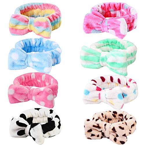 8 Pack Spa Headband, Coral Fleece Makeup Headband Cosmetic Headband for Washing Face, Bow Headbands  | Amazon (US)