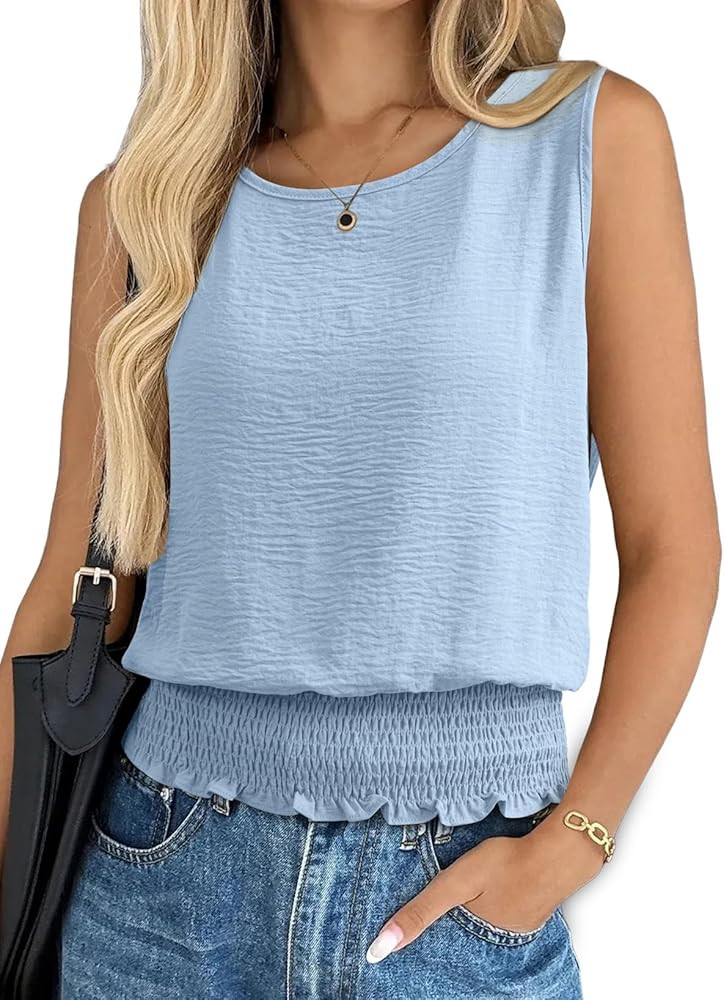 BLENCOT Summer Tank Tops for Women Sleeveless Casual Boho Cami Slim Fit Smocked Bottom Shirts | Amazon (US)