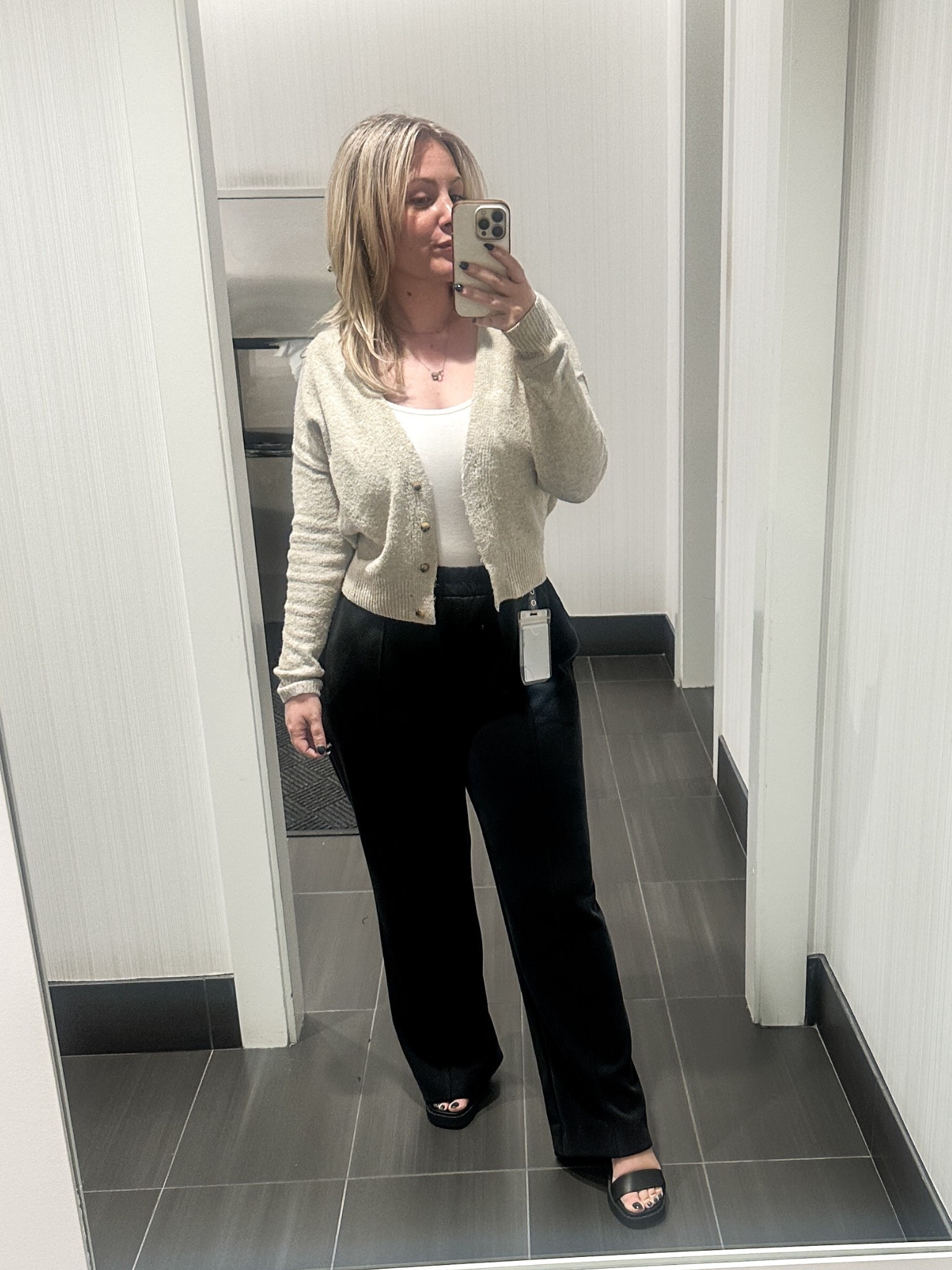 Transitional work outfit for summer to fall! What I wore today now that it’s September, technically Fall but still 80+ degrees outside 🤪 layers are key! Cropped oatmeal cardigan with the comfiest scuba knit trouser pants and a white tank bodysuit. 

#LTKWorkwear #LTKMidsize #LTKSeasonal