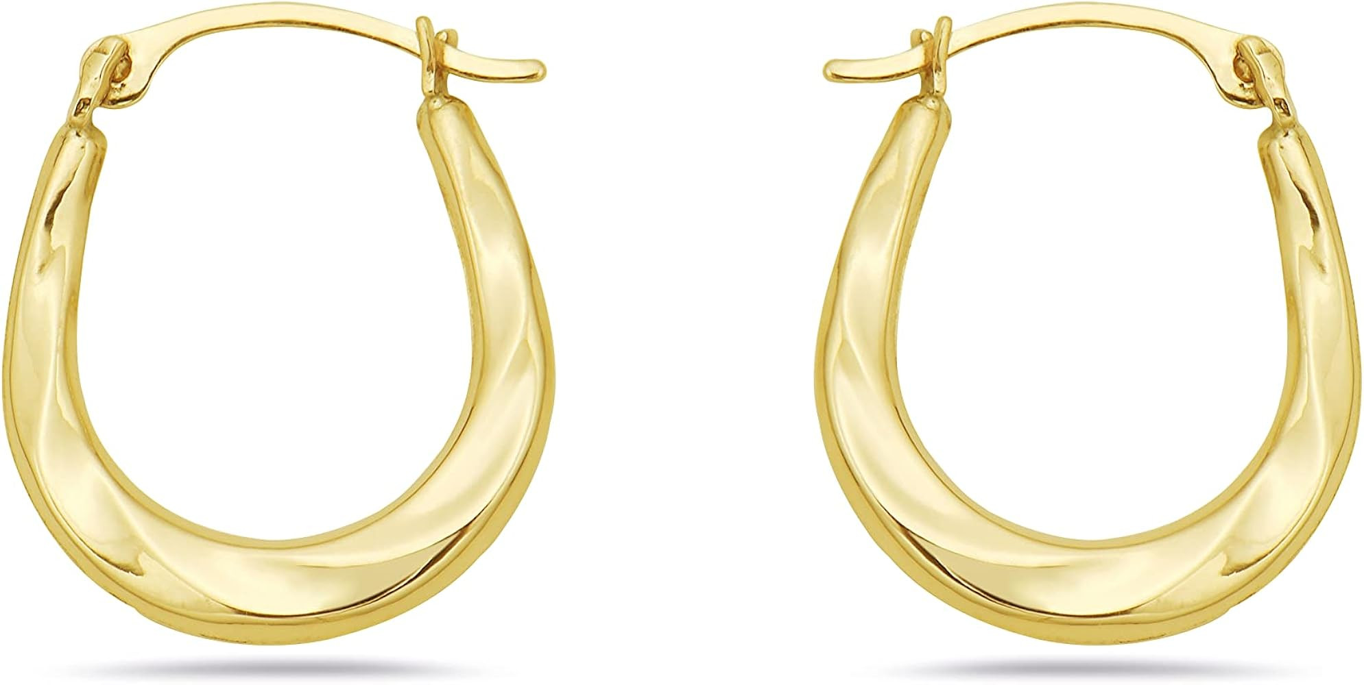 Amazon.com: 14K Gold Twist Design Oval Shape French Lock Hoop Earrings-2mm x 17mm - Jewelry for W... | Amazon (US)