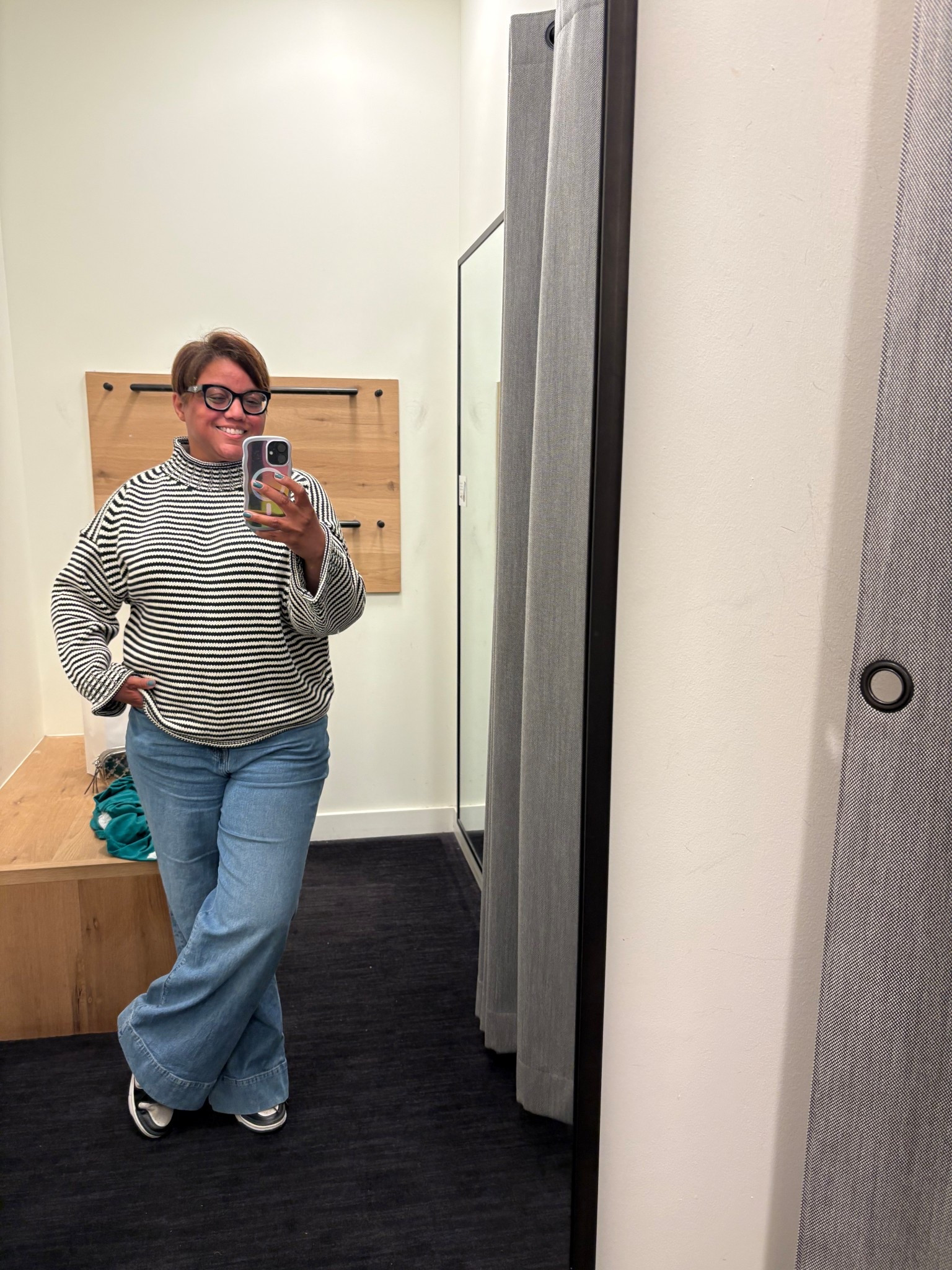 I am SO here for the rollneck sweaters!  This striped version is perfection!  It’s a “relaxed” fit. I purchased the size Large  