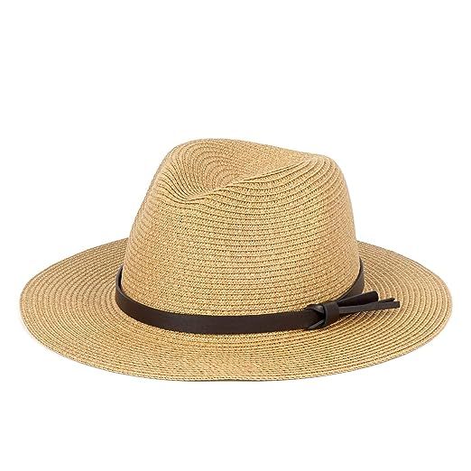 Womens Panama Straw Hat Ladies Wide Brim Foldable Roll up Fedora Beach Sun hat UPF 50+ | Amazon (US)