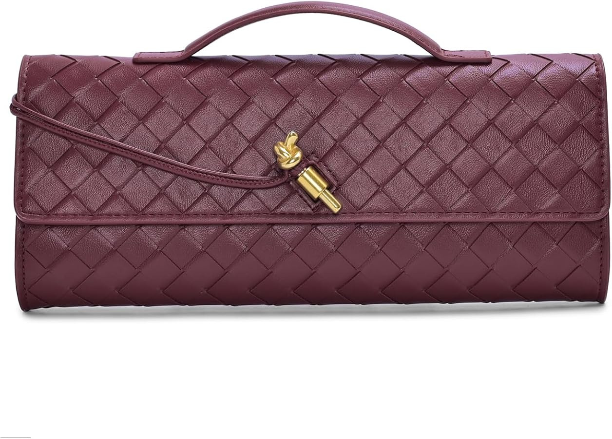 Trendy Woven Evening Clutch Purses for Women Evening Bags Handbags PU Leather Purse with Removabl... | Amazon (US)