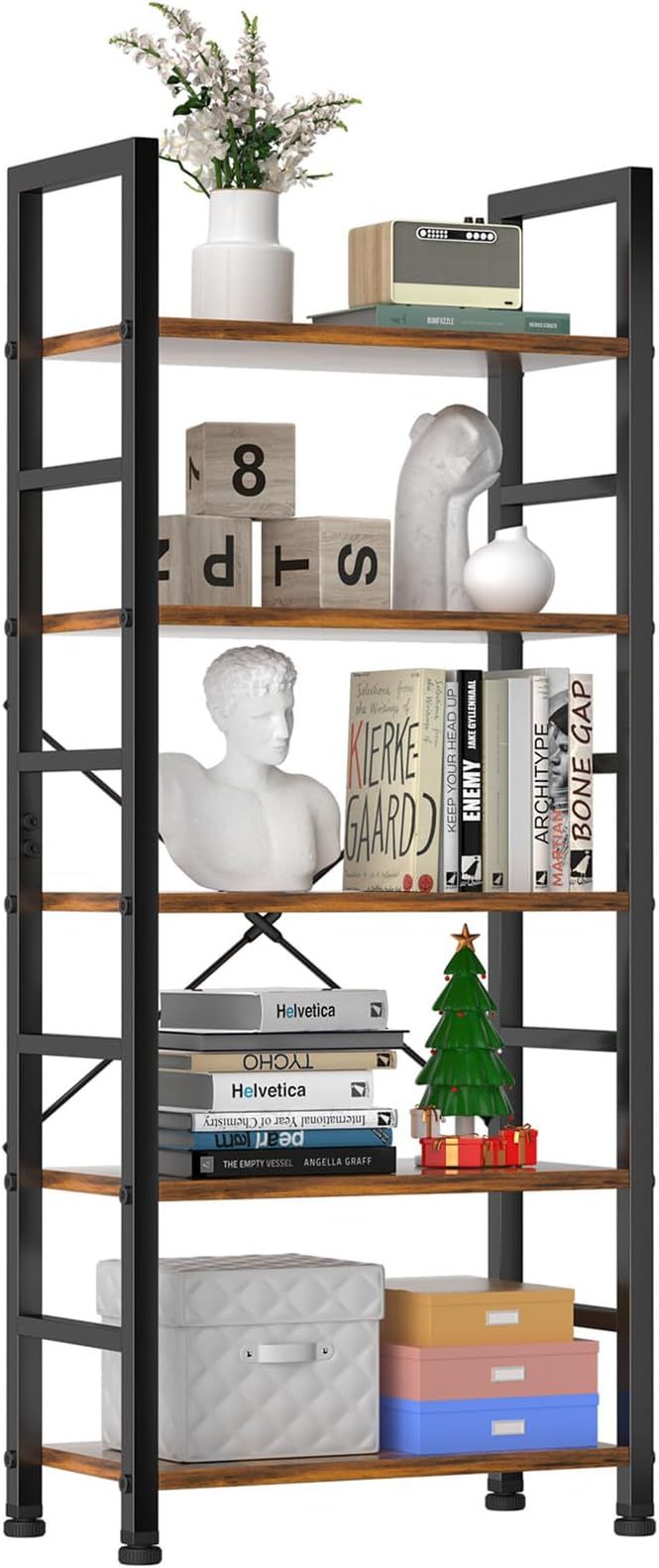 Sweetcrispy Book Shelf, 5 Tier Bookcase, Tall Bookshelf Modern Book Case for Books, Garage Kit, C... | Amazon (US)