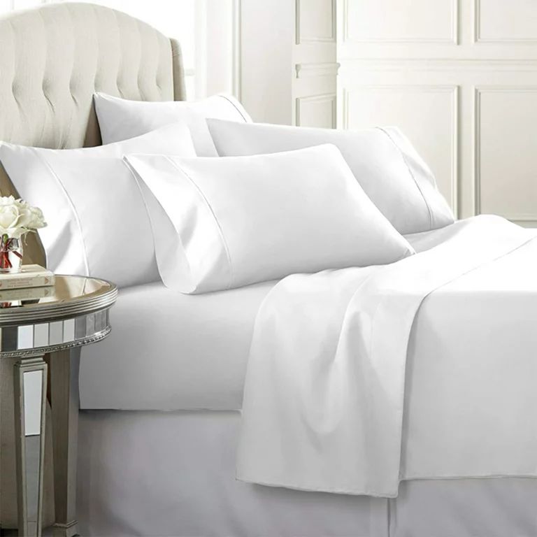 Luxury Home Super-Soft 1600 Series Double-Brushed 6 Pcs Bed Sheets Set (Queen, White) | Walmart (US)