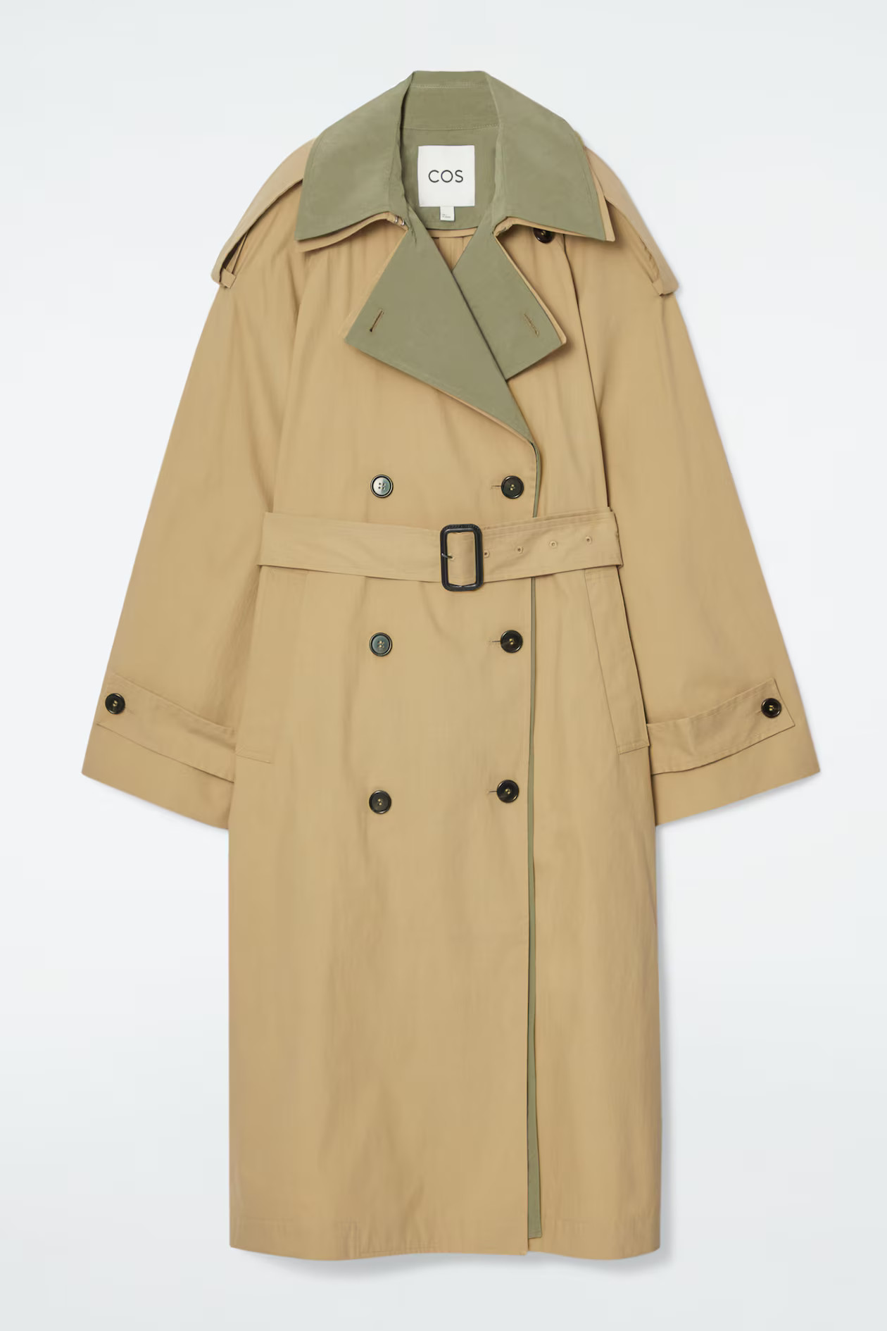 LAYERED DOUBLE-BREASTED TRENCH COAT - BEIGE / KHAKI | COS US | COS (US)