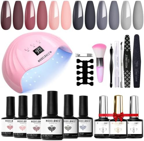 Gel Nail Polish Kit With 48W U V Light, Modelones 6 Colors Soak Off Nail Gel Starter Kit With 3 Time | Amazon (US)