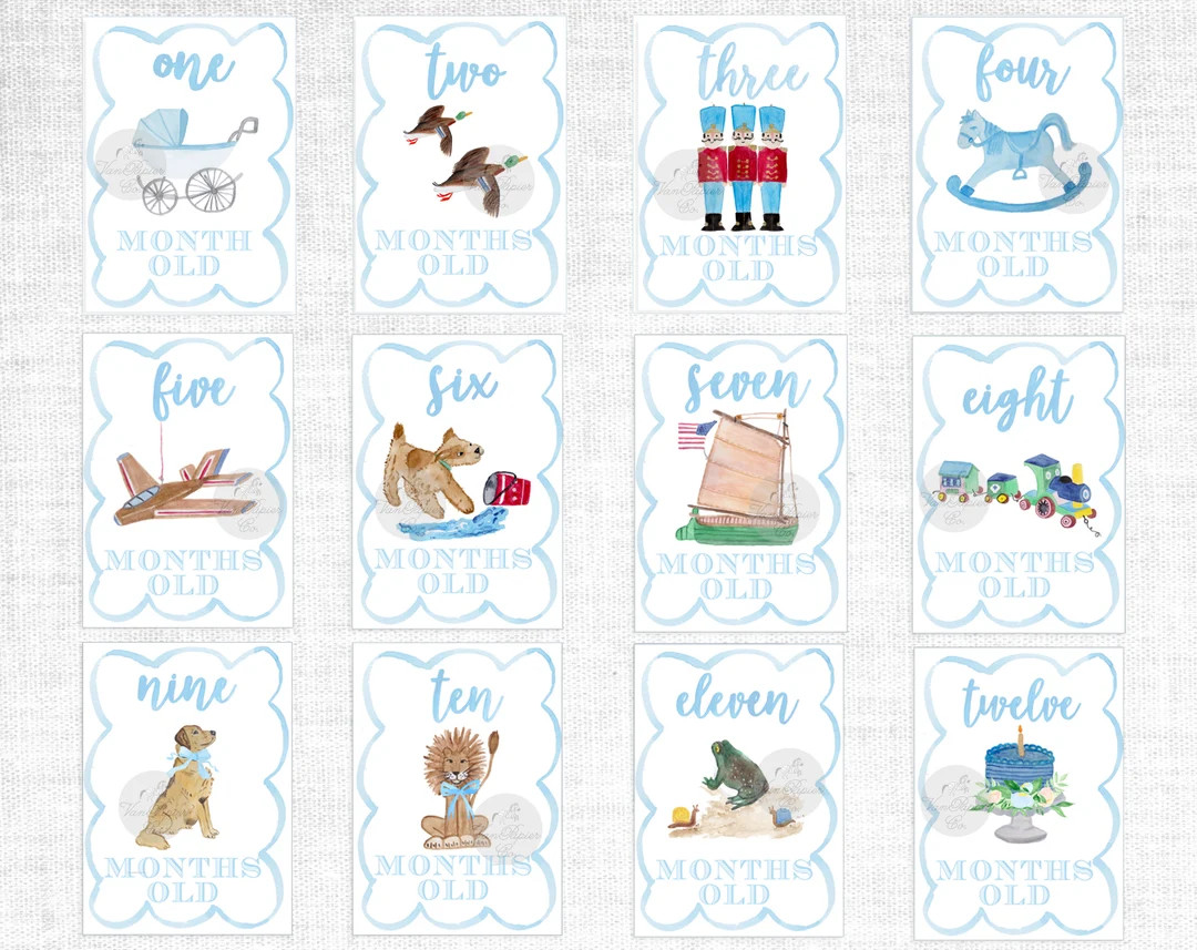 Boy Watercolor Milestone Cards scallop Border Baby Boy Milestone Cards Milestone Cards Shower Gif... | Etsy (US)