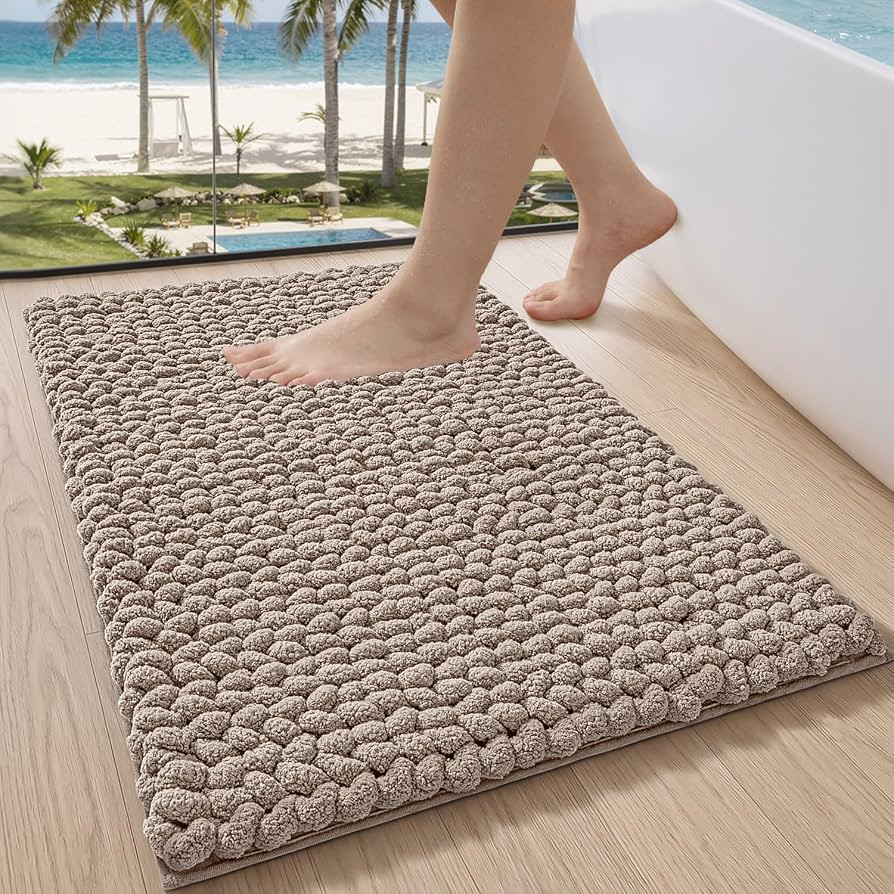 LUMI Chenille Bathroom Rug, Non Slip Absorbent Bath Mat, Beige, 24"x36" | Amazon (US)