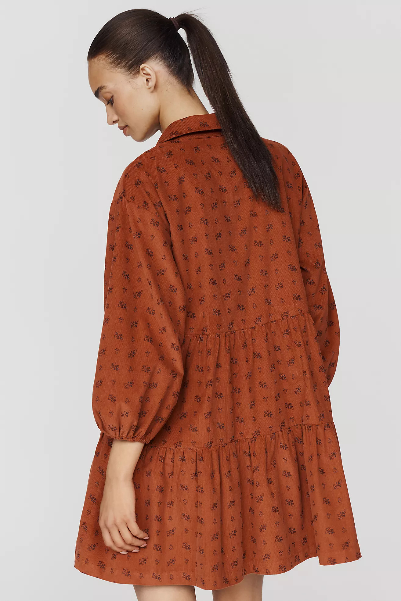 Maeve Bettina Corduroy Tiered Mini Shirtdress | Anthropologie (US)