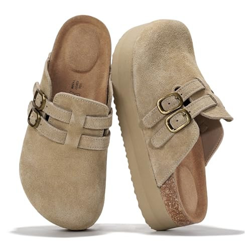 Project Cloud 100% Genuine Leather Womens Clogs - Mules for Women with Ultra Soft Memory Foam Insoles, 1.5 Inch Wedge Platform Clogs, Lightweight Non-Slip Outsole, Arch Support (Stephi, Nude, 5.5) | Amazon (US)