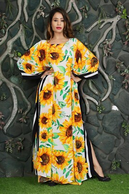 Flower Printed Lounge Wear long plus size Silk Kaftan Dress Caftan Party Wear | eBay US