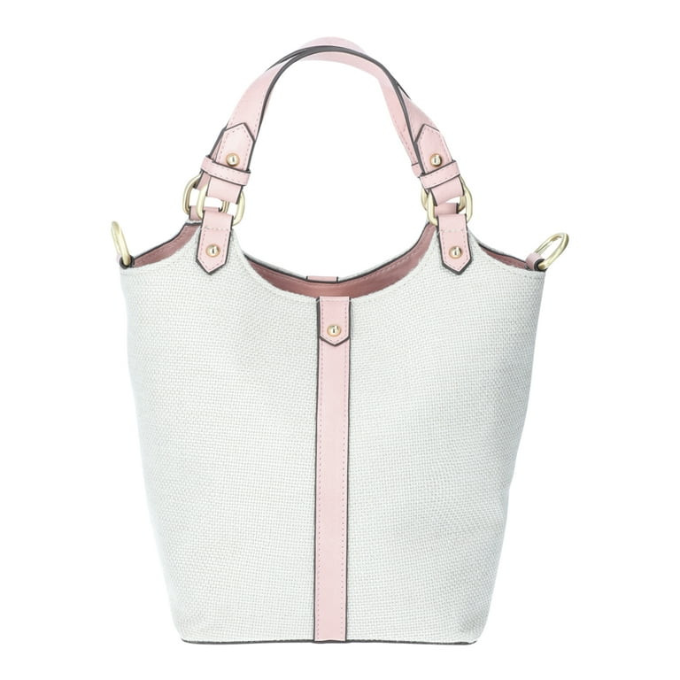 Time and Tru Women's Juniper Bucket Bag, Natural Canvas/Seashell Pink | Walmart (US)