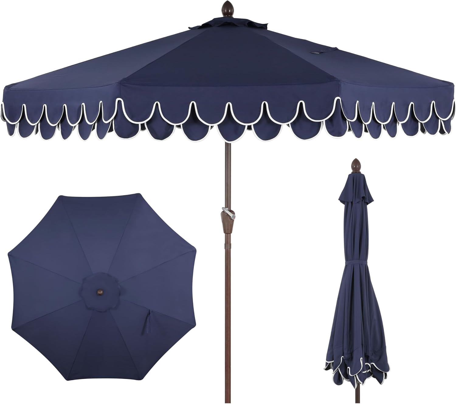 JONATHAN Y UMB1002B Tracy 9 ft. Classic MidCentury Scalloped Fringe Market Patio Umbrella with Au... | Amazon (US)