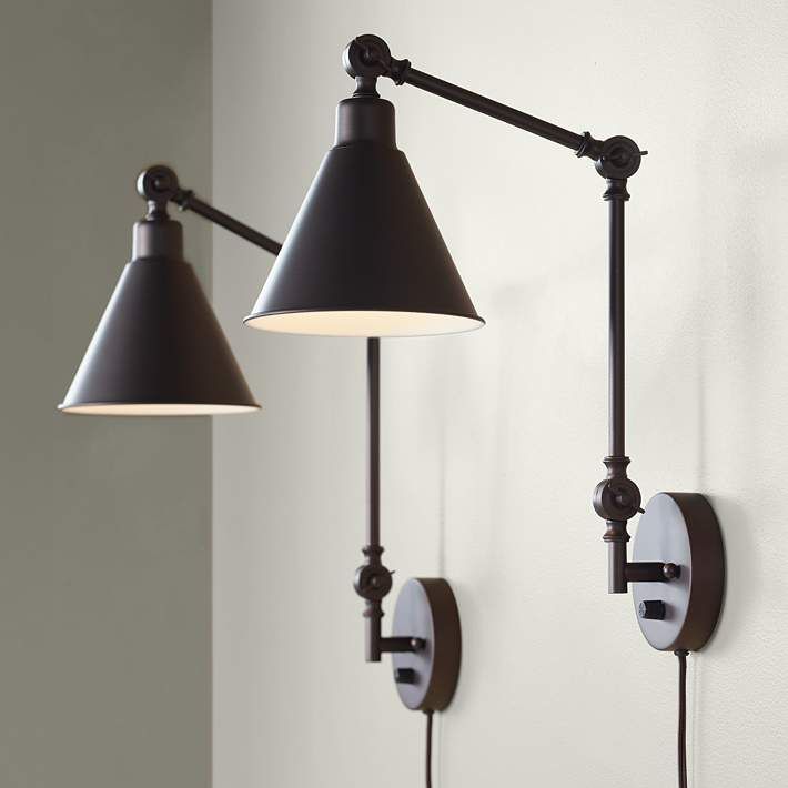 Wray Bronze Metal Adjustable Plug-In Wall Lamps Set of 2 | Lamps Plus