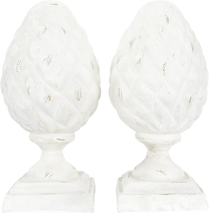 Creative Co-op EC0303 Resin Pinecone Finial Bookends, White | Amazon (US)