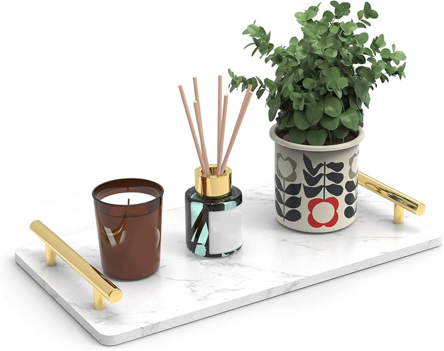 XZHXFX Guest Towel Holder Tray for Bathroom,Marble Slab with Handles -Napkin Holder for Kitchen -... | Amazon (US)