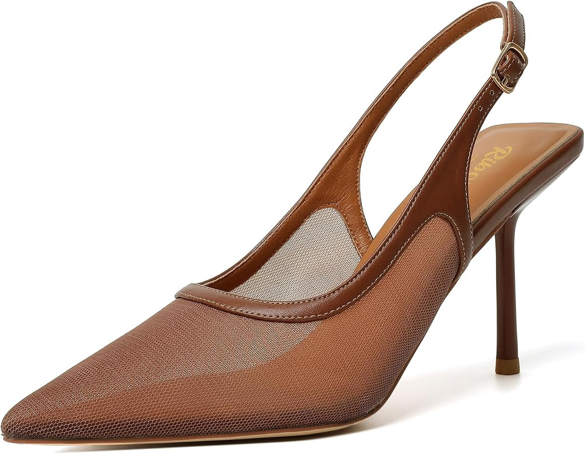 RIBONGZ Sexy Slingback Pumps Elegant Dressy Heels for Women Closed Toe Pointy High Heels Wedding ... | Amazon (US)