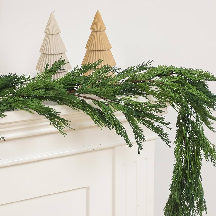 Jutom 2 PCS 9 ft Christmas Cedar Garland - Real Touch Cedar Needles Decorations Artificial Faux H... | Amazon (US)