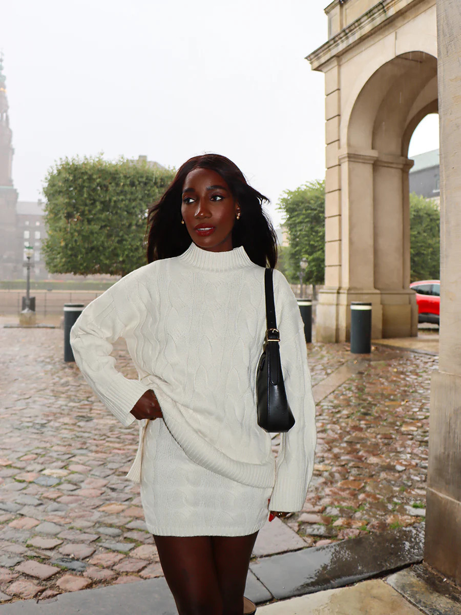 Caprice Cable Knit Roll Neck Jumper - Cream | Pretty Lavish (UK)