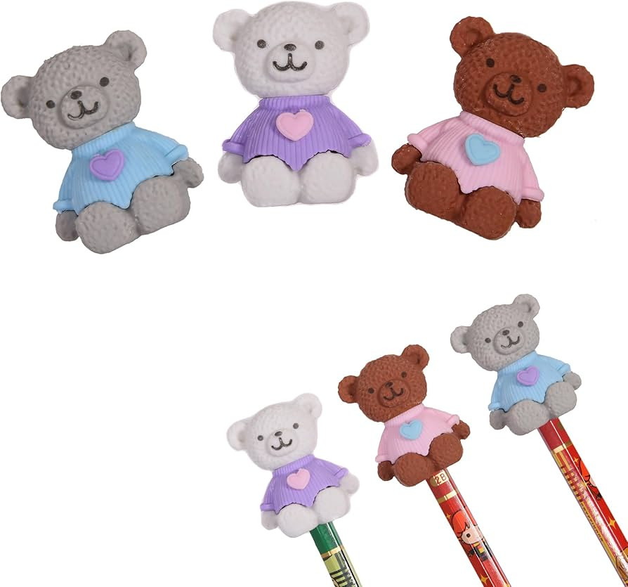 HILAZA 18Pcs Pencil Top Erasers for Kids, 3D Cute Bear Pencil Toppers, Bulk Fun Pencil Cap Easter... | Amazon (US)